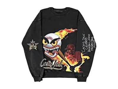 Pre-owned Travis Scott Men's  Cactus Jack Fast Ball Crewneck Sweatshirt In Black