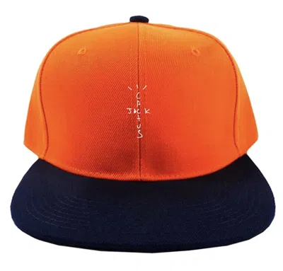 Pre-owned Travis Scott Men's  Cactus Jack Records Hat In Orange/navy Blue