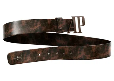 Pre-owned Travis Scott Men's  Cj X Audemars Piguet Logo Leather Belt In Brown
