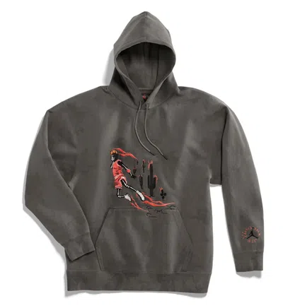Pre-owned Travis Scott Men's  Jordan Washed Suede Hoodie In Grey
