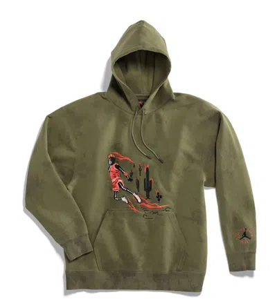 Pre-owned Travis Scott Men's  Jordan Washed Suede Hoodie In Olive