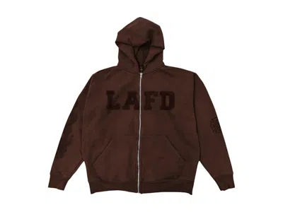 Pre-owned Travis Scott Men's  Lafd Zip Hoodie In Brown
