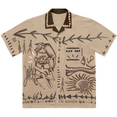 Pre-owned Travis Scott Men's  Painter's Button Up Shirt In Tan In Brown