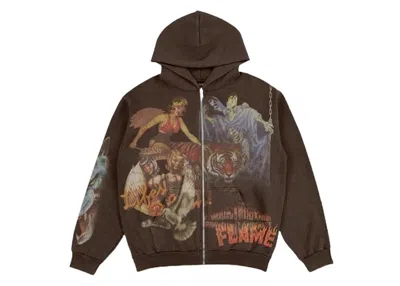 Pre-owned Travis Scott Men's  Utopia Circus Maximus 2023 Tour Zipup Hoodie In Brown