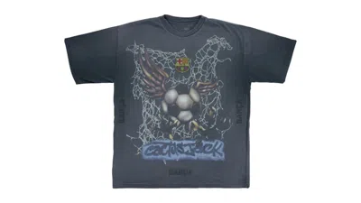 Pre-owned Travis Scott Men's  X Fc Barcelona Washed Spray Logo Tee Shirt In Black