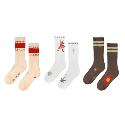 Pre-owned Travis Scott Reverse Jack Socks Trio In Brown/white/cream