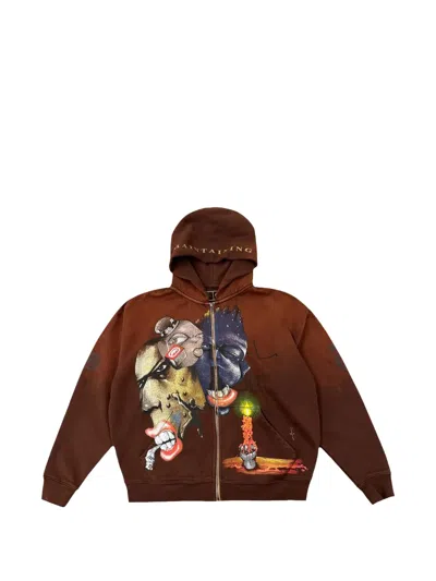 Travis Scott X Ecko Maintaining Graphic-print Zip-up Hoodie In Brown