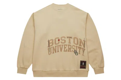 Pre-owned Travis Scott X Mitchell & Ness Boston University Pullover Sweatshirt Tan
