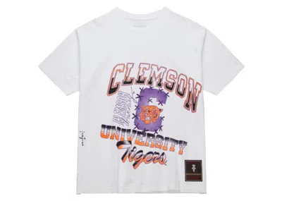 Pre-owned Travis Scott X Mitchell & Ness Clemson Tigers Handdrawn T-shirt In White