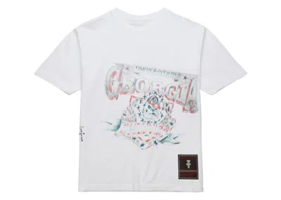 Pre-owned Travis Scott X Mitchell & Ness Georgia Bulldogs Handdrawn T-shirt In White