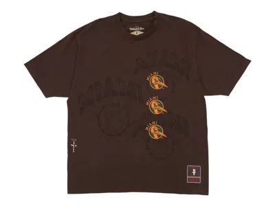 Pre-owned Travis Scott X Mitchell & Ness Miami Hurricanes Seal T-shirt In Brown