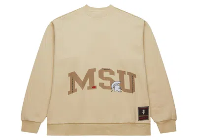 Pre-owned Travis Scott X Mitchell & Ness Michigan State Spars Pullover Sweatshirt In Tan