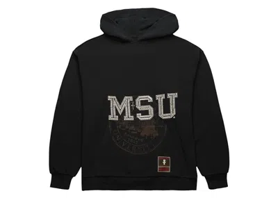 Pre-owned Travis Scott X Mitchell & Ness Michigan State Spartans Overlap Pullover Hoodie In Black