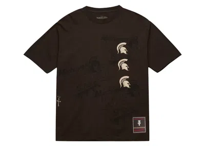 Pre-owned Travis Scott X Mitchell & Ness Michigan State Spartans Seal T-shirt In Brown