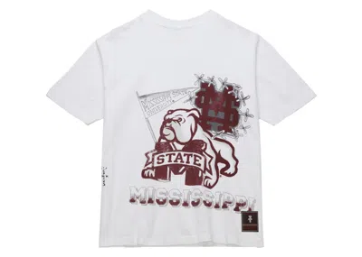 Pre-owned Travis Scott X Mitchell & Ness Mississippi State Bulldogs Handdrawn T-shirt In White