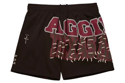 Pre-owned Travis Scott X Mitchell & Ness Texas A&m Aggies Basketball Shorts Brown