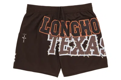 Pre-owned Travis Scott X Mitchell & Ness Texas Longhorns Basketball Shorts Brown