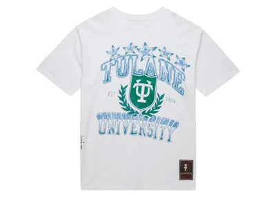 Pre-owned Travis Scott X Mitchell & Ness Tulane Green Wave Handdrawn T-shirt In White
