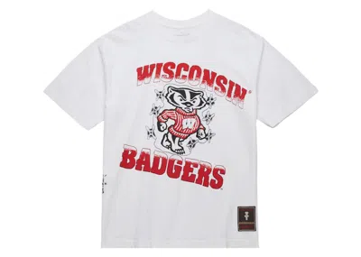 Pre-owned Travis Scott X Mitchell & Ness Wisconsin Badgers Handdrawn T-shirt In White