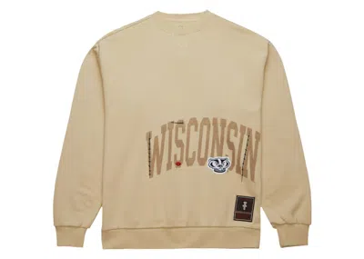 Pre-owned Travis Scott X Mitchell & Ness Wisconsin Badgers Pullover Sweatshirt In Tan
