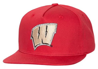 Pre-owned Travis Scott X Mitchell & Ness Wisconsin Badgers Snapback Hat In Red