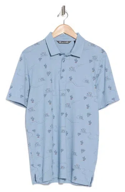 Travismathew Cactus Print Short Sleeve Polo In Heather Ash Blue