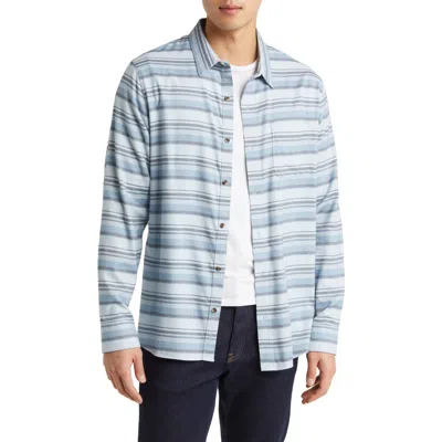 Travismathew Cloud Flannel Button-up Shirt In Ash Blue/total Eclipse