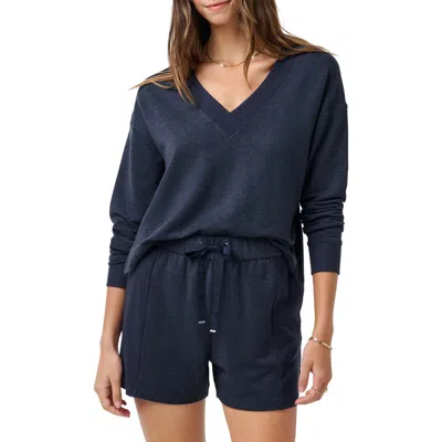 Travismathew Cloud French Terry Pullover Sweatshirt In Heather Navy Blazer