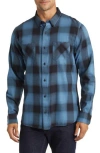 Travismathew Cloud Plaid Flannel Button-up Shirt In Black/stellar Blue