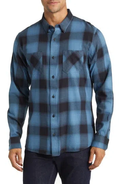 Travismathew Cloud Plaid Flannel Button-up Shirt In Black/stellar Blue