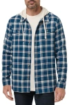 Travismathew Cloud Plaid Flannel Hooded Button-up Shirt In Blue