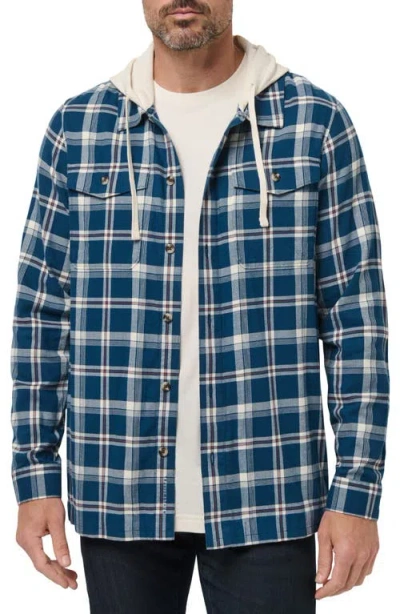 Travismathew Cloud Plaid Flannel Hooded Button-up Shirt In Blue