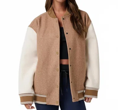 Travismathew Clubside Varsity Bomber Jacket In Heather Chestnut In Brown