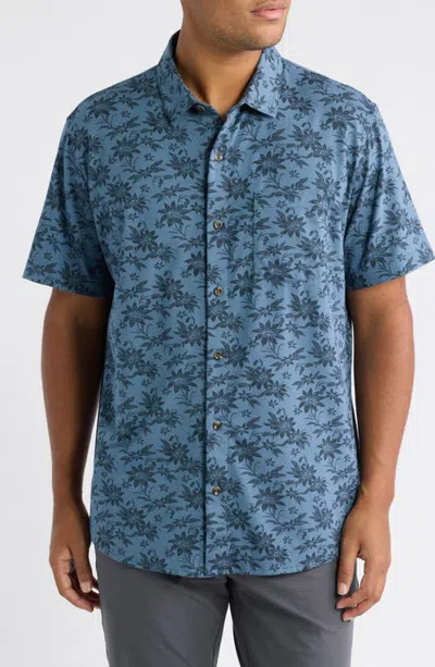 Travismathew Comfortknit Floral Short Sleeve Button-up Shirt In Blue