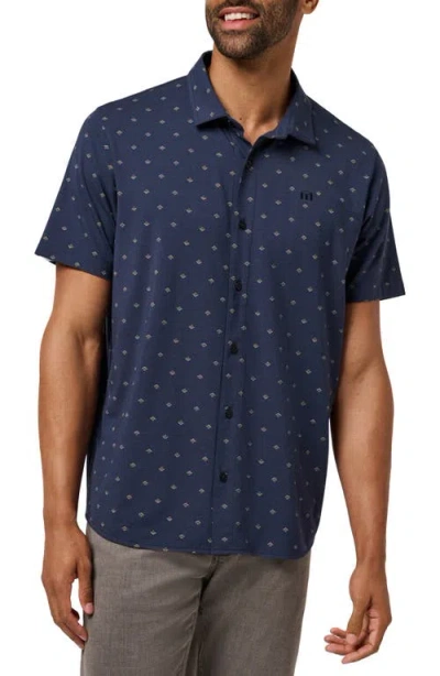 Travismathew Comfortknit Geo Short Sleeve Button-up Shirt In Blue