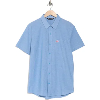 Travismathew Eagle Pride Short Sleeve Button-up Shirt In Heather Blue