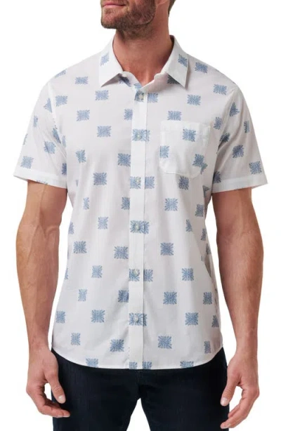 Travismathew Favorite Part Floral Geo Print Short Sleeve Stretch Button-up Shirt In White