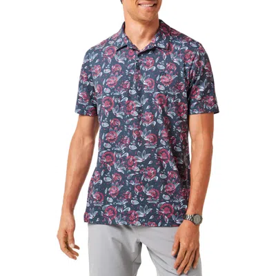 Travismathew Featherweight Flourish Floral Print Piqué Polo In Mood Indigo/vintage Indigo