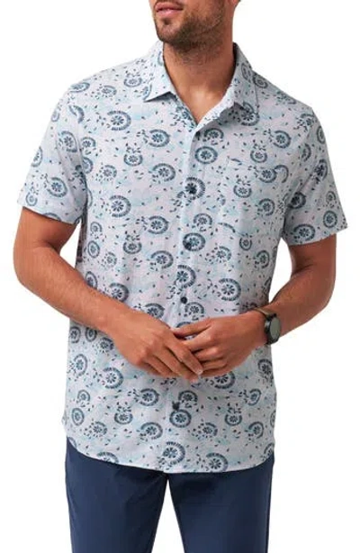 Travismathew Flourish Floral Medallion Short Sleeve Stretch Cotton & Modal Blend Button-up Shirt In White