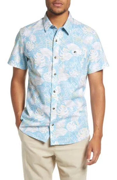 Travismathew Lift A Glass Leaf Print Stretch Short Sleeve Button-up Shirt