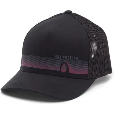 Travismathew Moab Magic Adjustable Snapback Trucker Hat In Black