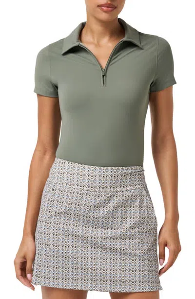 Travismathew Moveknit Private Lessons Performance Quarter Zip Polo In Olive Smoke