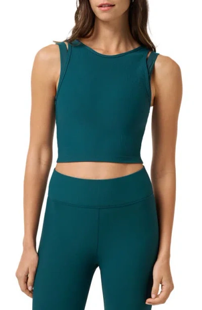 Travismathew Moveknit Ribbed Crop Tank In Blue