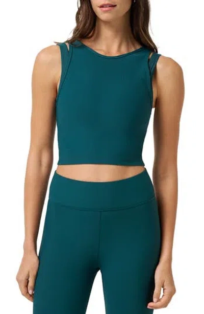 Travismathew Moveknit Ribbed Crop Tank In Dark Sea