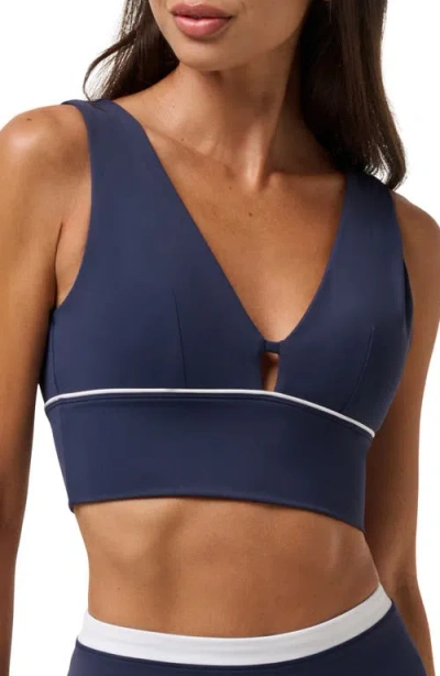 Travismathew Moveknit V-neck Sports Bra In Blue