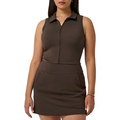 Travismathew Moveknit Zip Crop Top In Brown