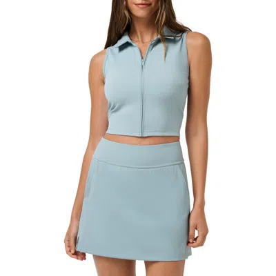 Travismathew Moveknit Zip Crop Top In Blue