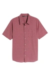 Travismathew Not Your Best Short Sleeve Button-up Shirt In Heather Ruby Wine