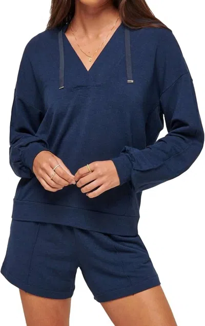 Travismathew Oceana Long Sleeve Hoodie In Heather Naval Academy In Blue