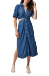 TRAVISMATHEW TRAVISMATHEW OLD HAVANA CUTOUT BUTTON-UP MIDI DRESS